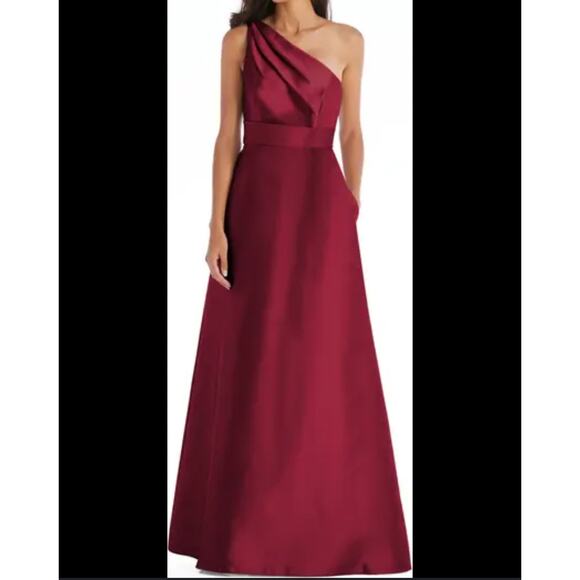 Alfred Sung Women’s Plus Size 24 W Burgundy One Shoulder Belt Floor Length Dress - Picture 3 of 12